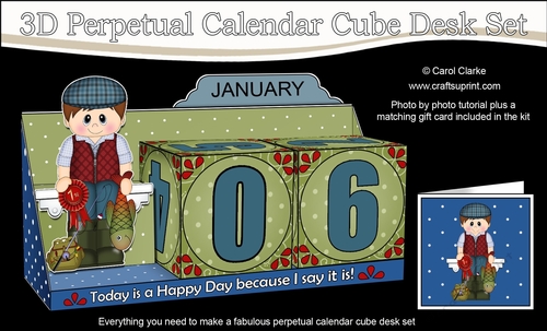 3D Everlasting Perpetual Calendar Desk Set Kit - Fishing Man