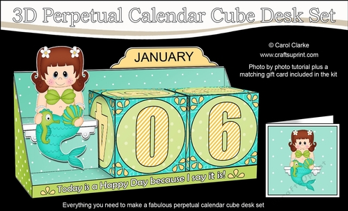 3D Everlasting Perpetual Calendar Desk Set Kit - Little Mermaid