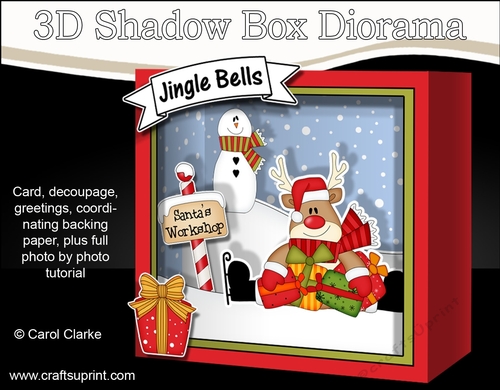 3D Christmas Diorama Shadow Box Card Mini Kit  - Rudolph has lots of Presents