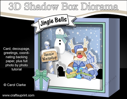 3D Christmas Diorama Shadow Box Card Mini Kit  - Rudolph has lots of Presents