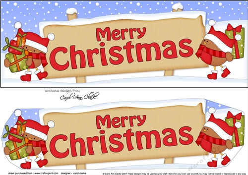large DL MERRY CHRISTMAS with Robins Signpost 3D decoupage
