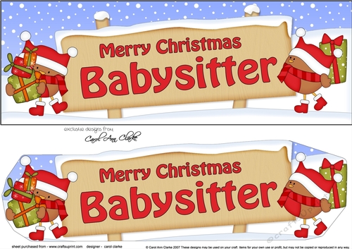 large DL Merry Christmas BABYSITTER with Robins Signpost 3D decoupage
