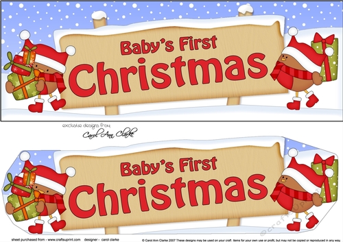 large DL Merry Christmas BABYS FIRST CHRISTMAS with Robins Signpost 3D decoupage