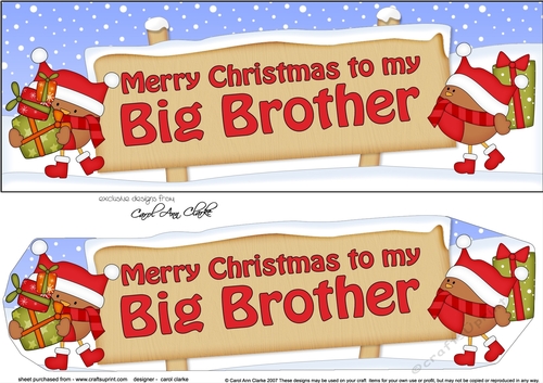 large DL Merry Christmas to my BIG BROTHER with Robins Signpost 3D decoupage