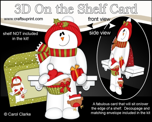 3D Christmas On the Shelf Card Kit - Cute Christmas Snowman Rio has a Fesive Cupcake
