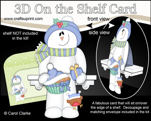 3D Christmas On the Shelf Card Kit - Cute Christmas Snowman Rio has a Fesive Cupcake