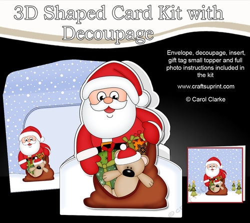 3D Shaped Christmas Card Kit  - Santa has a sack full of presents