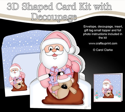 3D Shaped Christmas Card Kit  - Santa has a sack full of presents