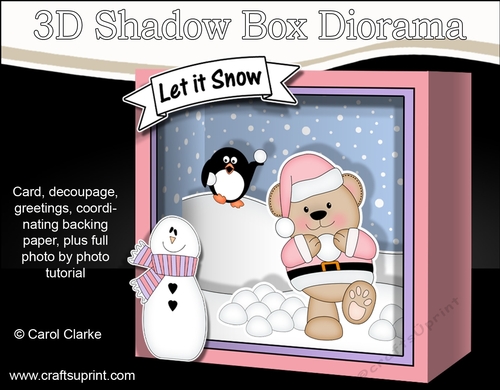 3D Christmas Diorama Shadow Box Card Mini Kit  - Livvy Bear is having a Snowball Fight