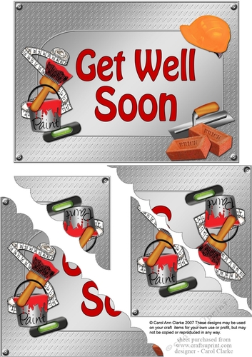 5x7 Handyman Tools GET WELL SOON Scallop Corner