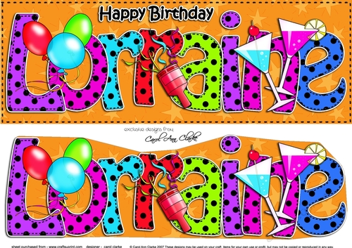 Large DL Happy Birthday LORRAINE 3D decoupage