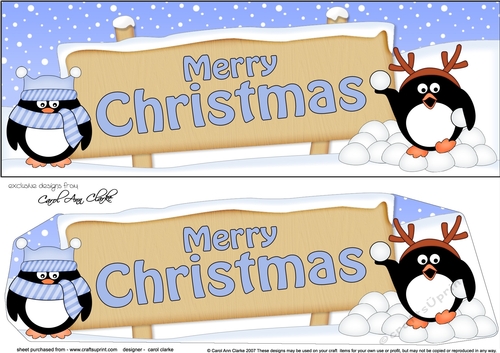 large DL MERRY CHRISTMAS with Penguins Signpost 3D decoupage