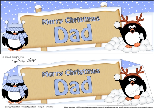 large DL Merry Christmas DAD with Penguins Signpost 3D decoupage