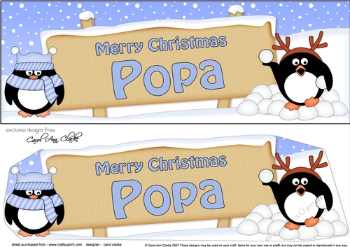 large DL Merry Christmas POPA with Penguins Signpost 3D decoupage