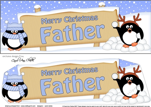 large DL Merry Christmas FATHER with Penguins Signpost 3D decoupage