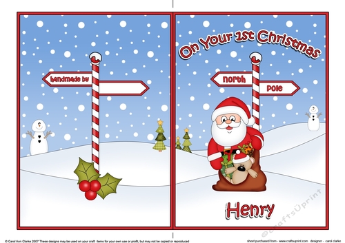5 x 7 Quick Cut and Fold Card - On Your 1st Chrismas HENRY with Santa