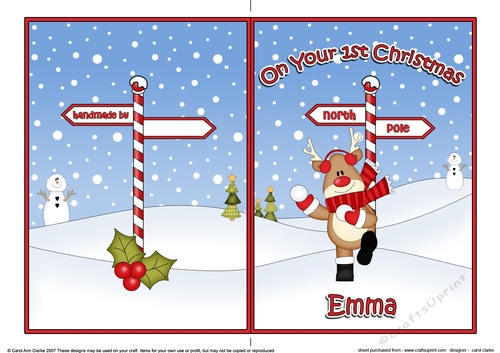 5 x 7 Quick Cut and Fold Card - On Your 1st Chrismas EMMA with Rudolph