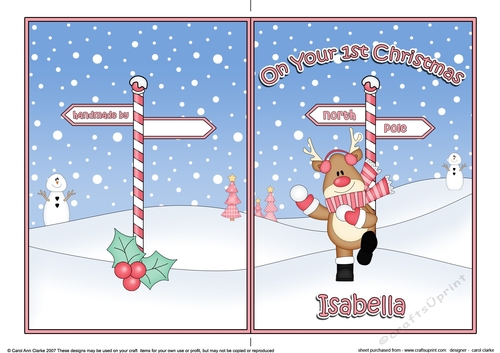 5 x 7 Quick Cut and Fold Card - On Your 1st Chrismas ISABELLA with Rudolph