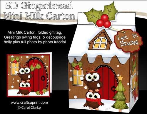 3D Christmas Milk Carton Gingerbread House Treat Box Mini Kit -  Little Hoot Owls are Having a Snowball Fight