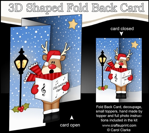 3D Shaped No-Hole Fold Back Christmas Card Mini Kit  - Rudolph is Carol Singing