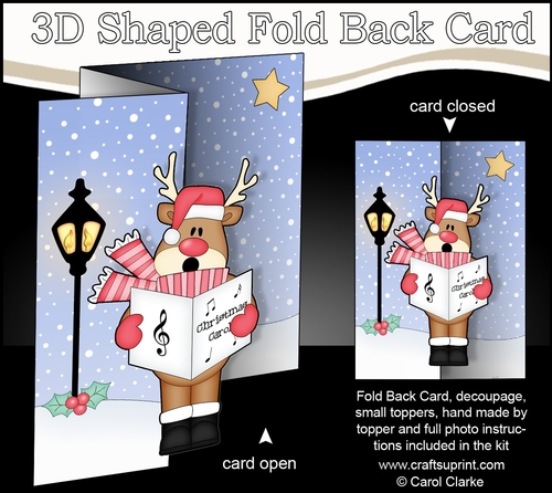 3D Shaped No-Hole Fold Back Christmas Card Mini Kit  - Rudolph is Carol Singing