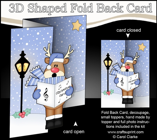 3D Shaped No-Hole Fold Back Christmas Card Mini Kit  - Rudolph is Carol Singing
