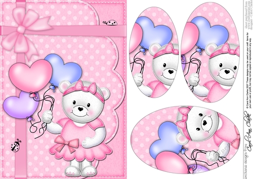 A5 Teddy Tess has a bunch of Balloons Oval Pyramage Topper