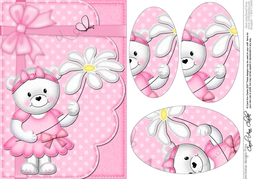 A5 Teddy Tess has a Pretty Flower Oval Pyramage Topper