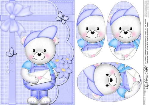 A5 Teddy Ed has a Letter & Flowers Oval Pyramage Topper