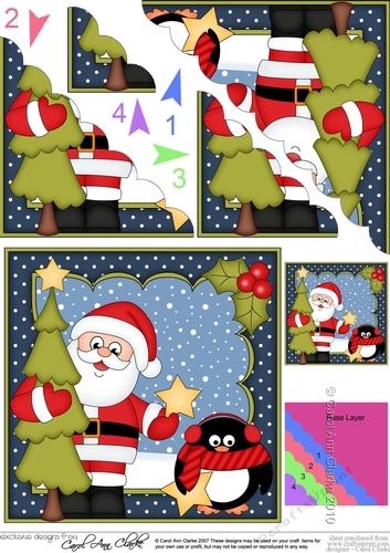 Christmas Santa has a Chrismas Tree Scallop Corner side stacker Topper