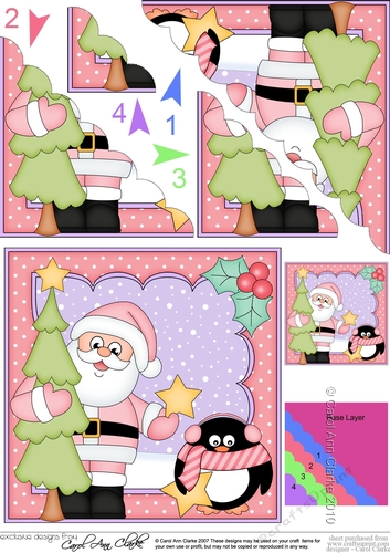 Christmas Santa has a Chrismas Tree Scallop Corner side stacker Topper