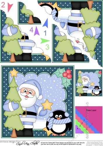 Christmas Santa has a Chrismas Tree Scallop Corner side stacker Topper