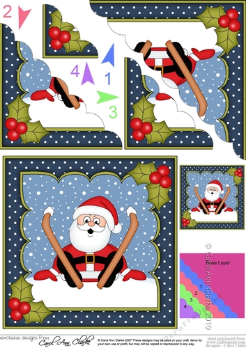 Oops Christmas Santa is Skiing Scallop Corner side stacker Topper