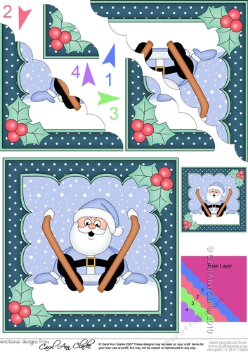 Oops Christmas Santa is Skiing Scallop Corner side stacker Topper