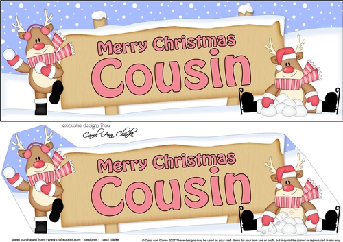 large DL Merry Christmas COUSIN with Rudolph 3D decoupage