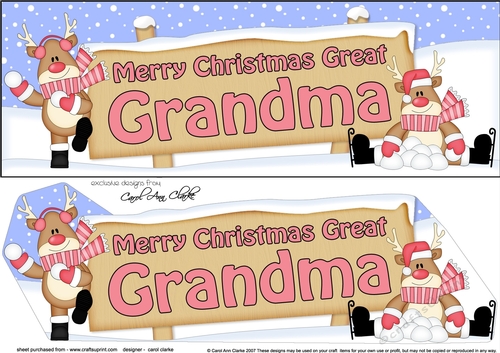 large DL Merry Christmas GREAT GRANDMA with Rudolph 3D decoupage