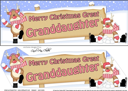 large DL Merry Christmas GREAT GRANDDAUGHTER with Rudolph 3D decoupage