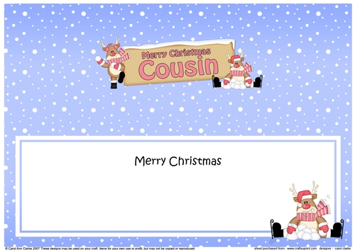 large DL Merry Christmas COUSIN with Rudolph insert