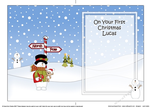 5 x 7 matching insert -  On Your 1st Chrismas LUCAS with Snowman