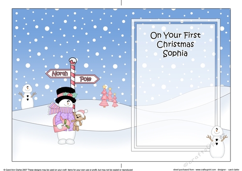 5 x 7 matching insert -  On Your 1st Chrismas SOPHIA with Snowman