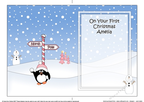5 x 7 matching insert -  On Your 1st Chrismas AMELIA with Penguin