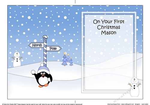 5 x 7 matching insert -  On Your 1st Chrismas MASON with Penguin