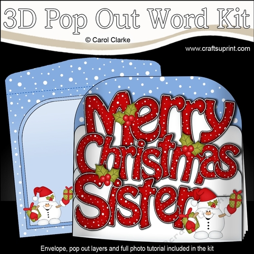 3D Pop Out Christmas Word Card Kit - Merry Christmas SISTER with Snowball Sam