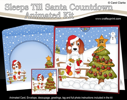 3D Animated Sleeps Till Santa Christmas Tree Countdown Card Kit - Little Springer Spaniel Dog Baxter