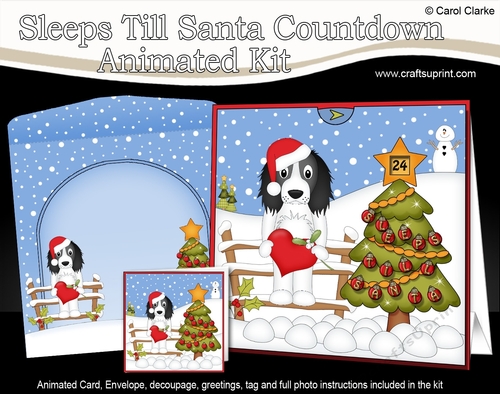 3D Animated Sleeps Till Santa Christmas Tree Countdown Card Kit - Little Springer Spaniel Dog Blue