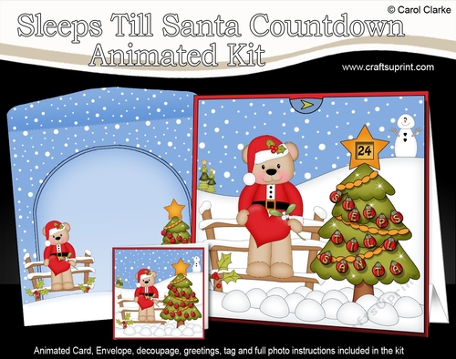3D Animated Sleeps Till Santa Christmas Tree Countdown Card Kit - Livvy Bear has a Festive Heart