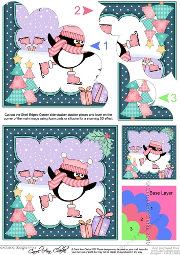 Christmas Pip Penguin goes Skating Shell Edged Corner side stacker