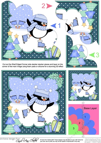 Christmas Pip Penguin goes Skating Shell Edged Corner side stacker
