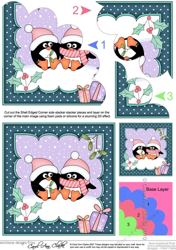 Christmas Pip Penguin is in Love Shell Edged Corner side stacker