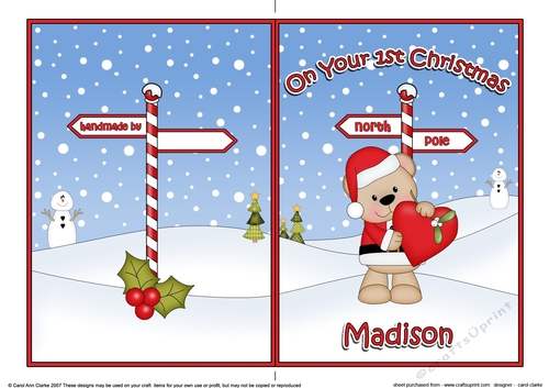 5 x 7 Quick Cut and Fold Card - On Your 1st Chrismas MADISON with Livvy Bear